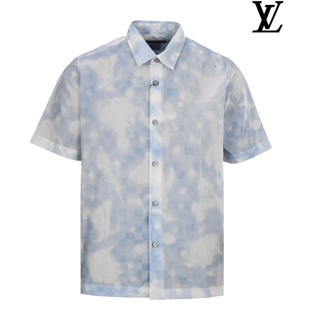 Louis Vuitton Men's Blue Tie-Dye Short Sleeve Shirt