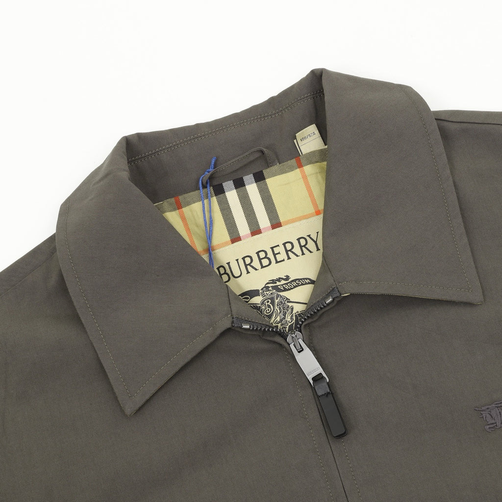 Burberry Women's Men's Olive Embroidered Logo Collared Zip-Up Jacket