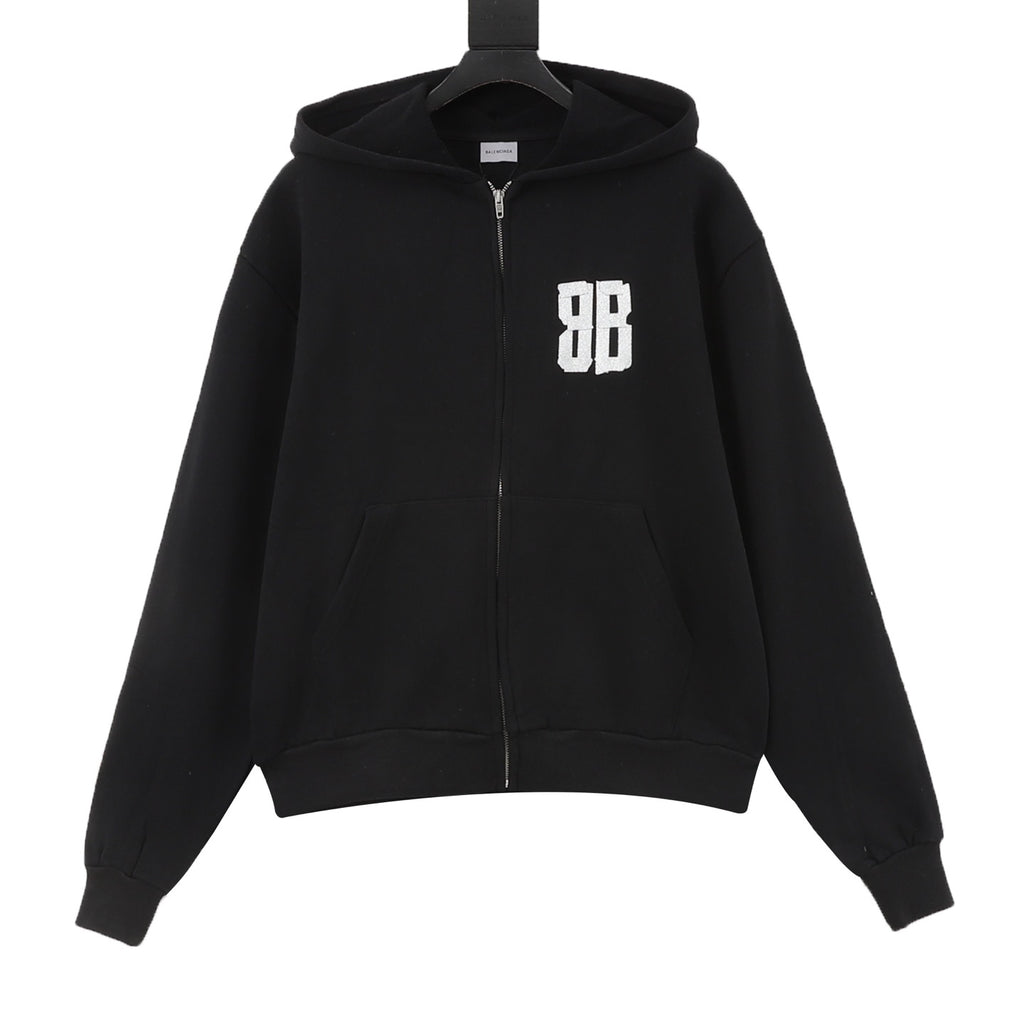 Balenciaga Women's & Men's Black 8B Logo Zip-Up Hoodie