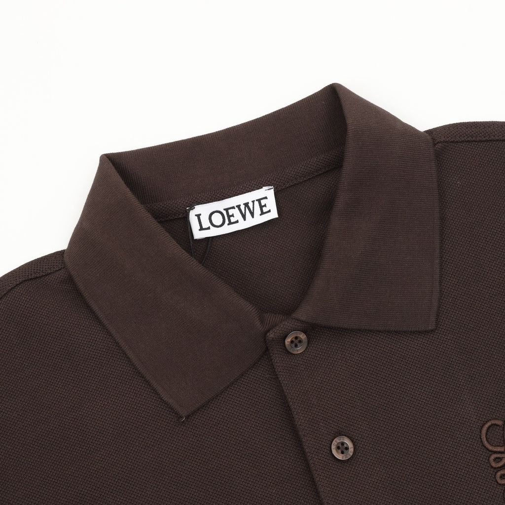 Loewe Women's Men's Dark Brown Anagram Long-Sleeve Polo Shirt