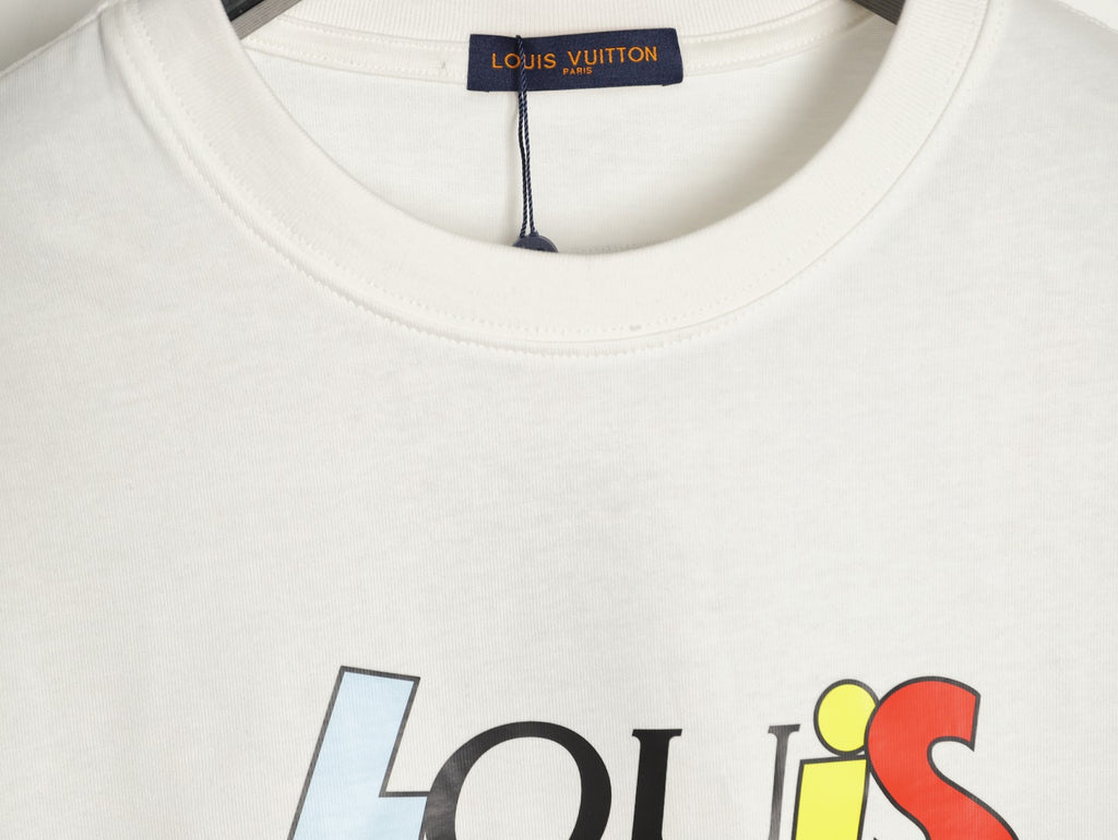 Louis Vuitton Multicolor Letter Logo Print Short-Sleeve T-Shirt in White