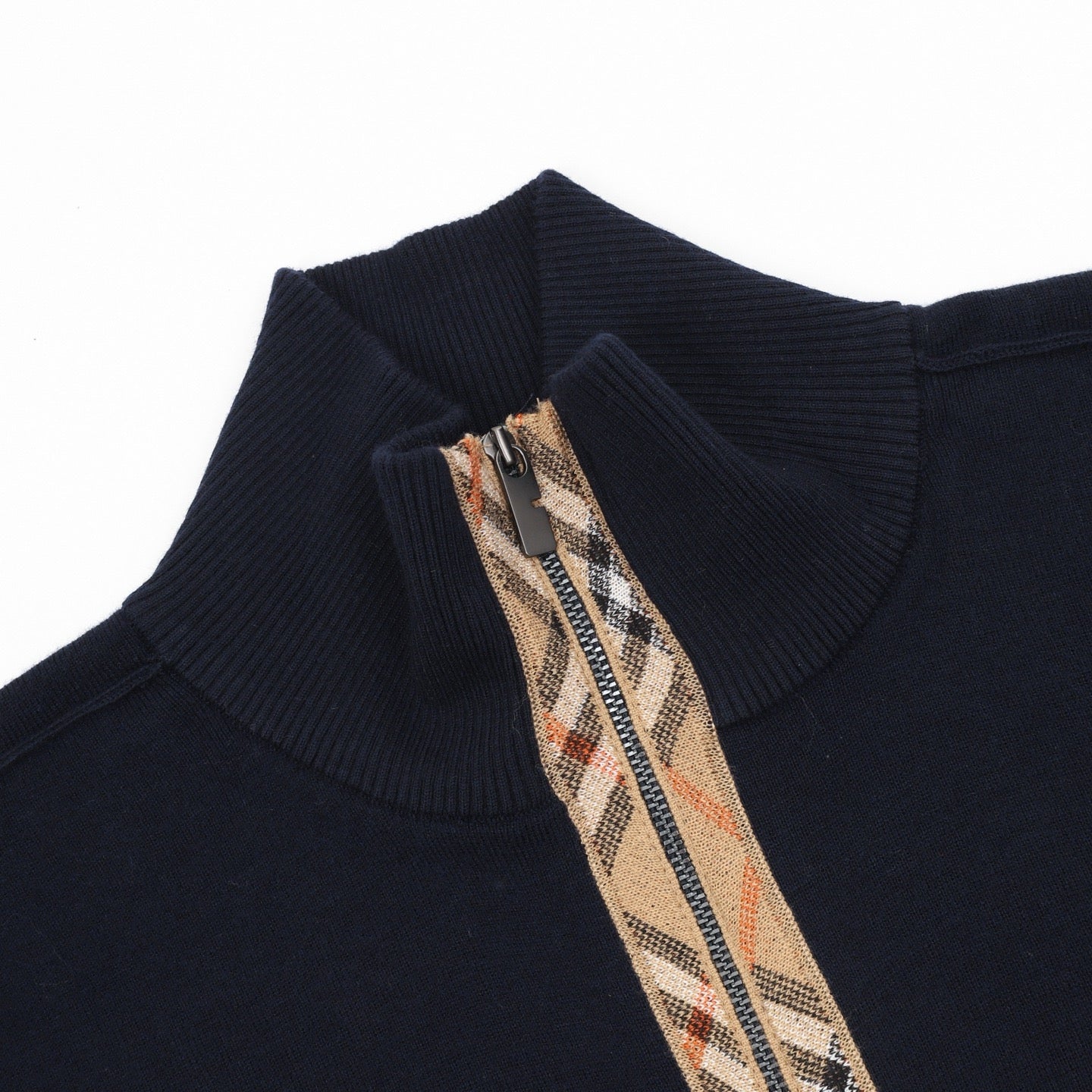Burberry Check Plaid Zip-Up Wool Knit Sweater