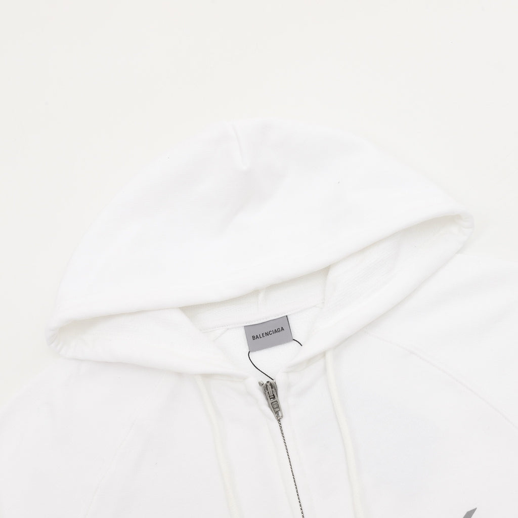 Balenciaga Women's Men's White Logo Zip-Up Hoodie