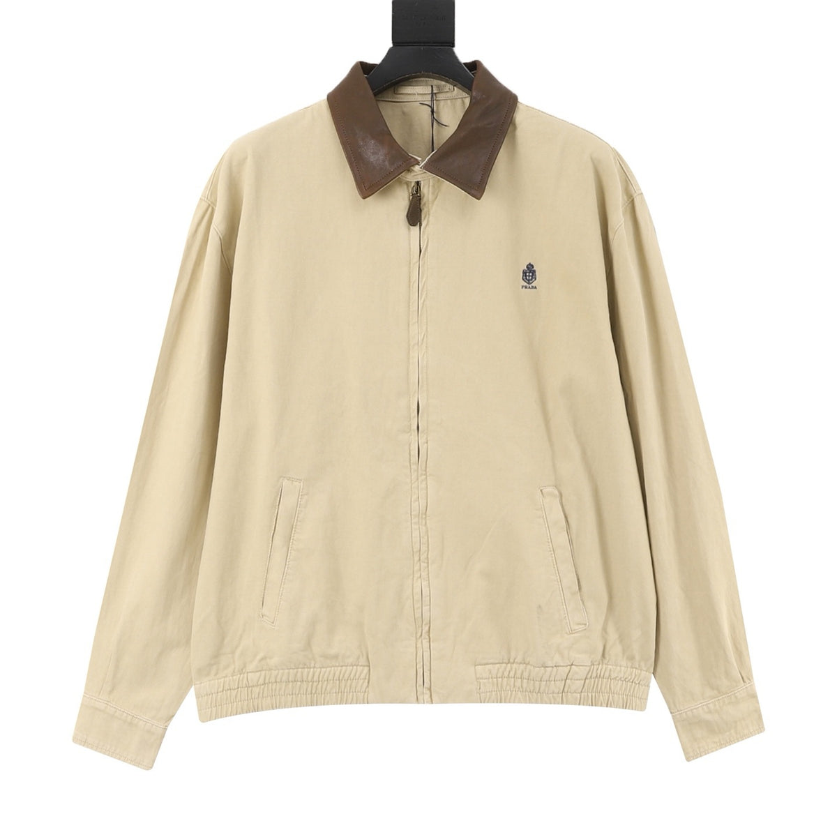 Prada Women's & Men's Beige Leather-Collar Crest Logo Harrington Jacket