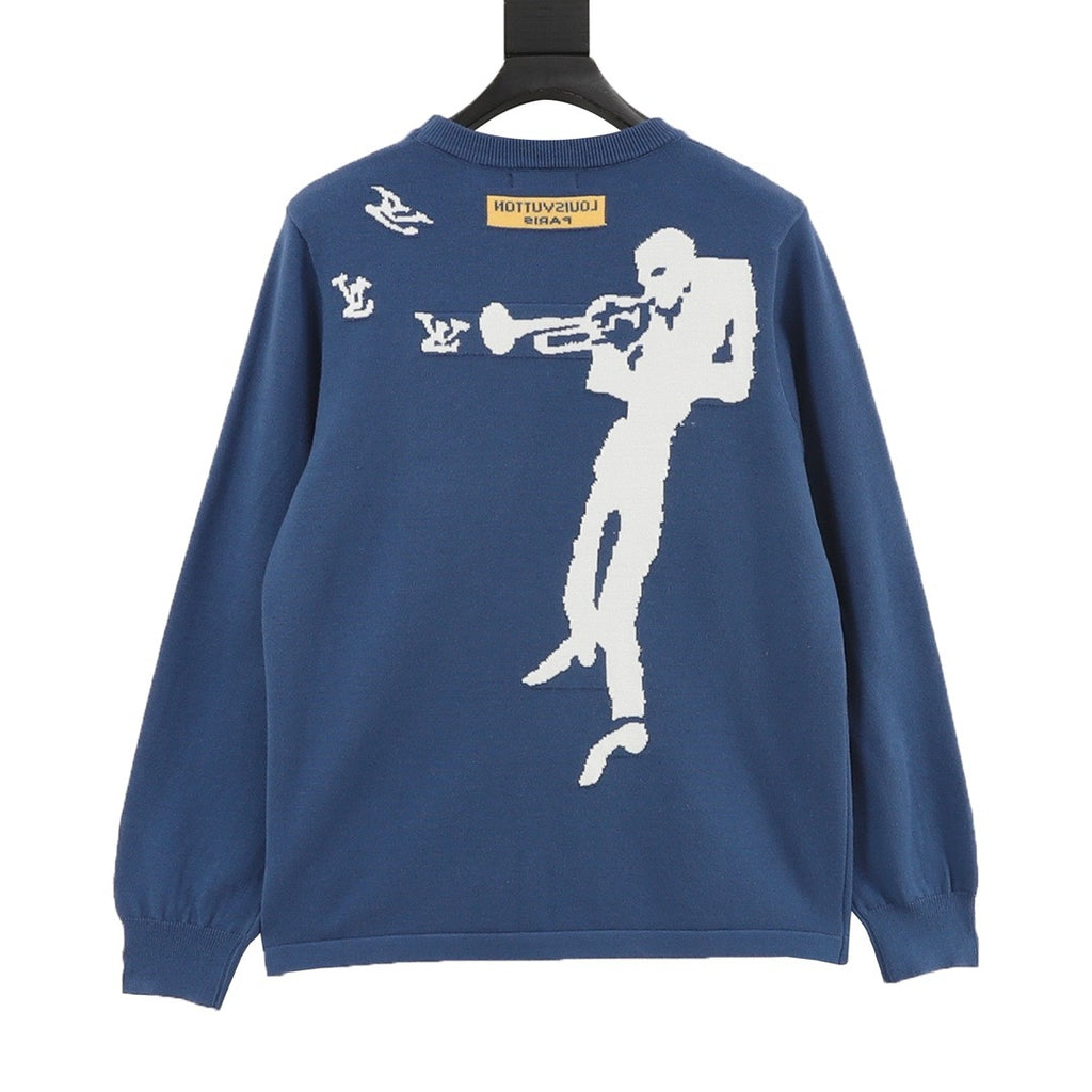 Louis Vuitton Women's Men's Blue Scattered LV Logo Crewneck Knit Sweater
