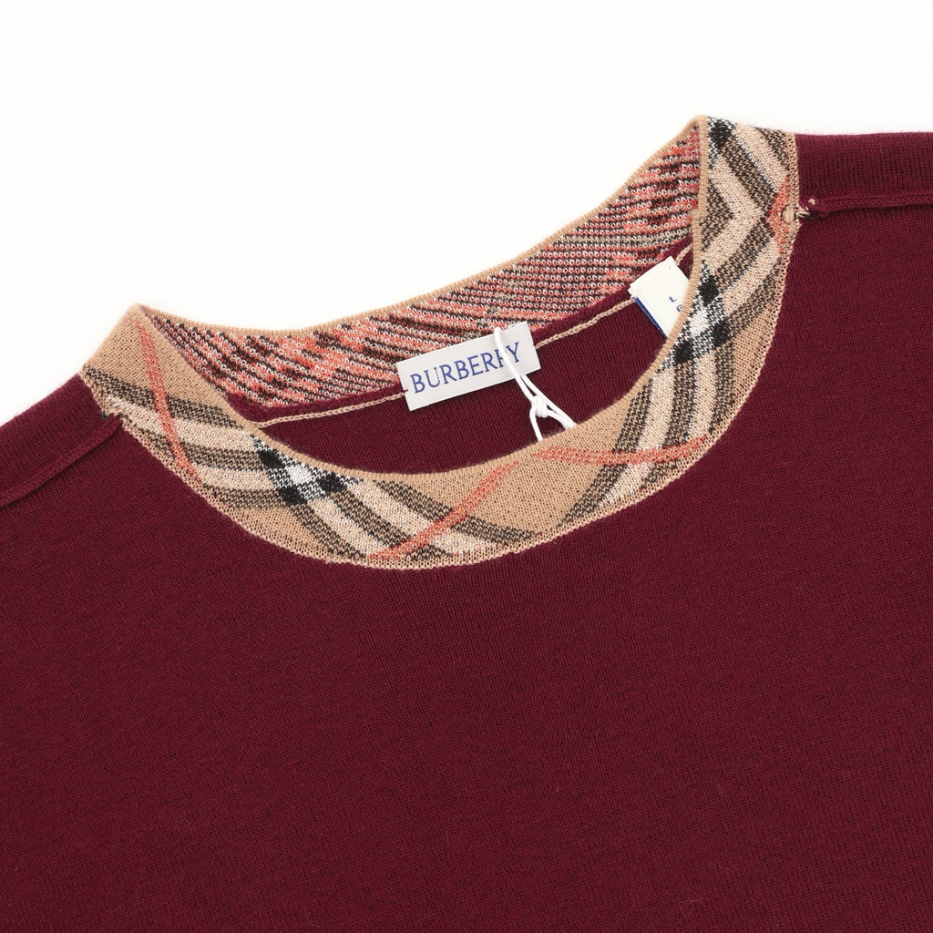 Burberry Check-Collar Knitted Wool Sweater