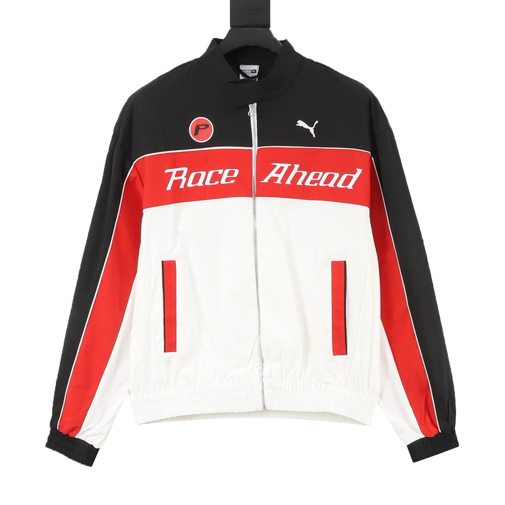 Puma Women's Men's Race Ahead Black White Red Color-Block Track Jacket
