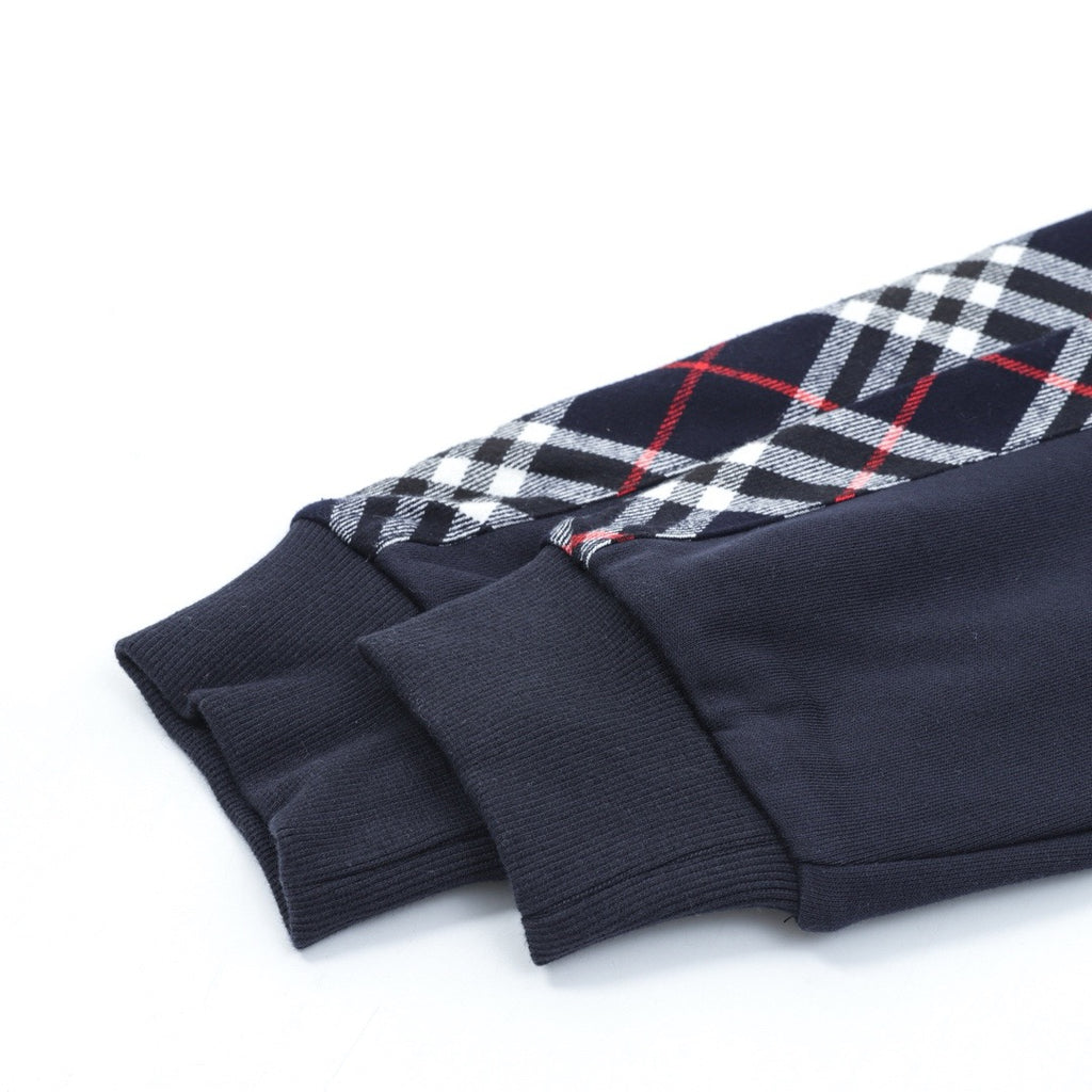 Burberry Women's Men's Navy Check Panel Zip-Up Hoodie