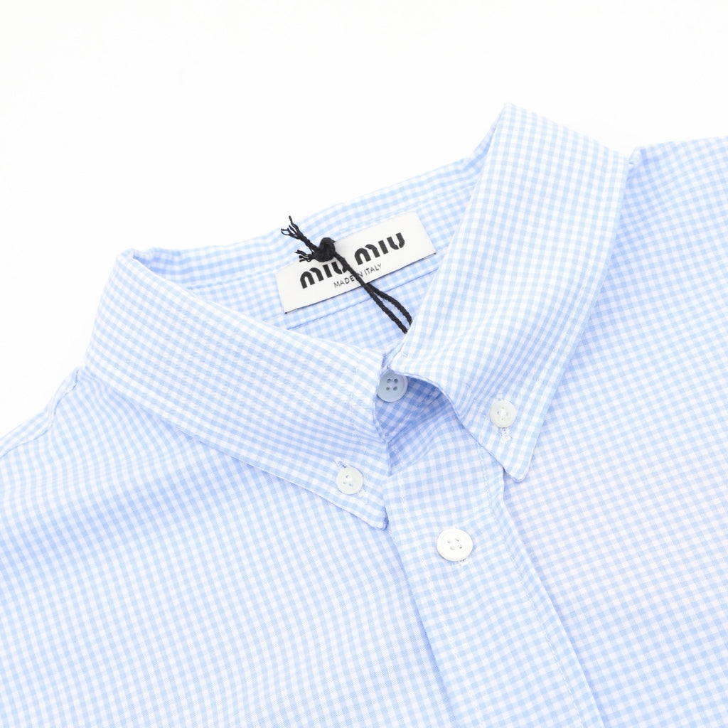 Miu Miu Women's Men's Light Blue Gingham Check Cotton Shirt