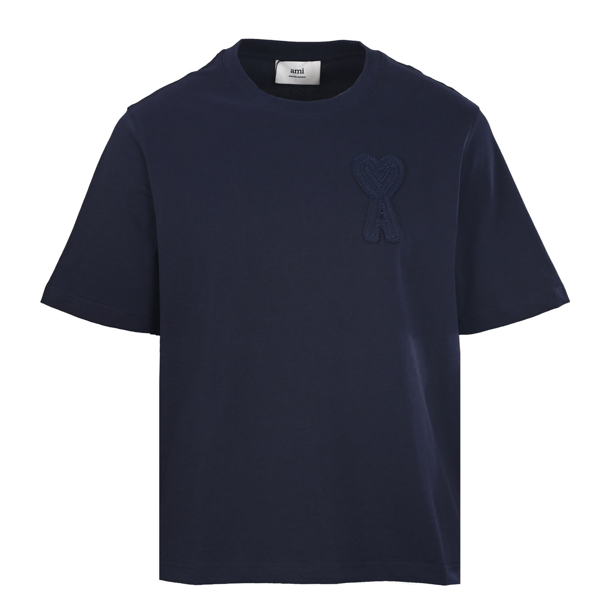 AMI Men's Navy Crochet Heart Logo T-Shirt