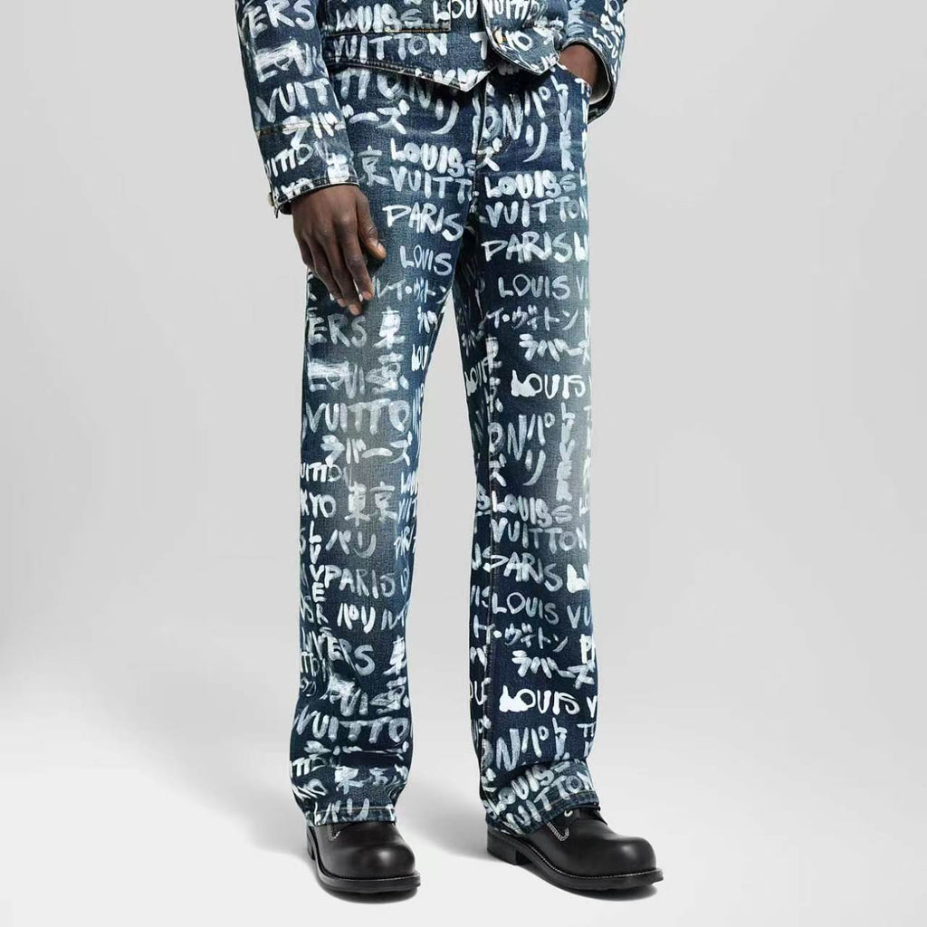 Louis Vuitton Multi-Language Graffiti Wide-Leg Jeans