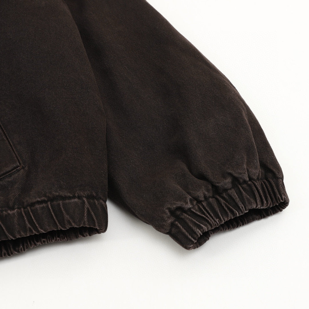 Prada Triangle Logo Over-Dyed Washed Denim Bomber Jacket