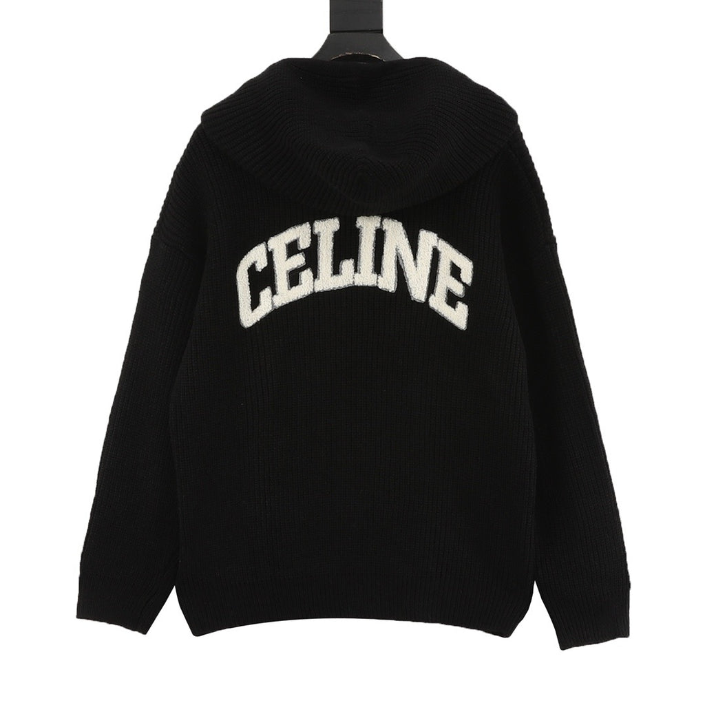 Celine Women's Men's Black Triomphe Logo Knit Hoodie