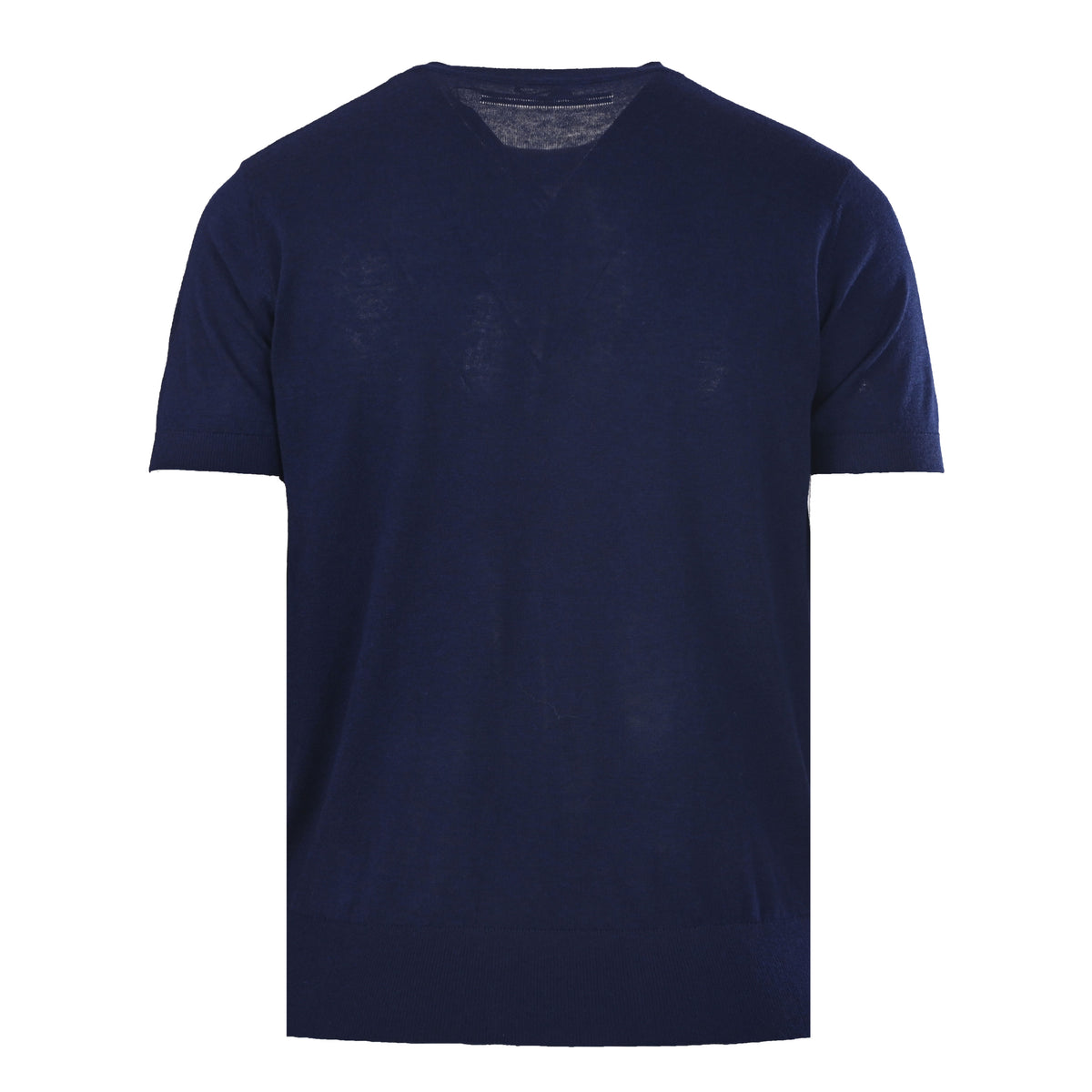 Fine-Knit V-Neck Short-Sleeve Sweater in Navy