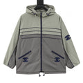 Chanel Vintage-Style Hooded Windbreaker with Embroidered Double-C Logo and Zipper Closure