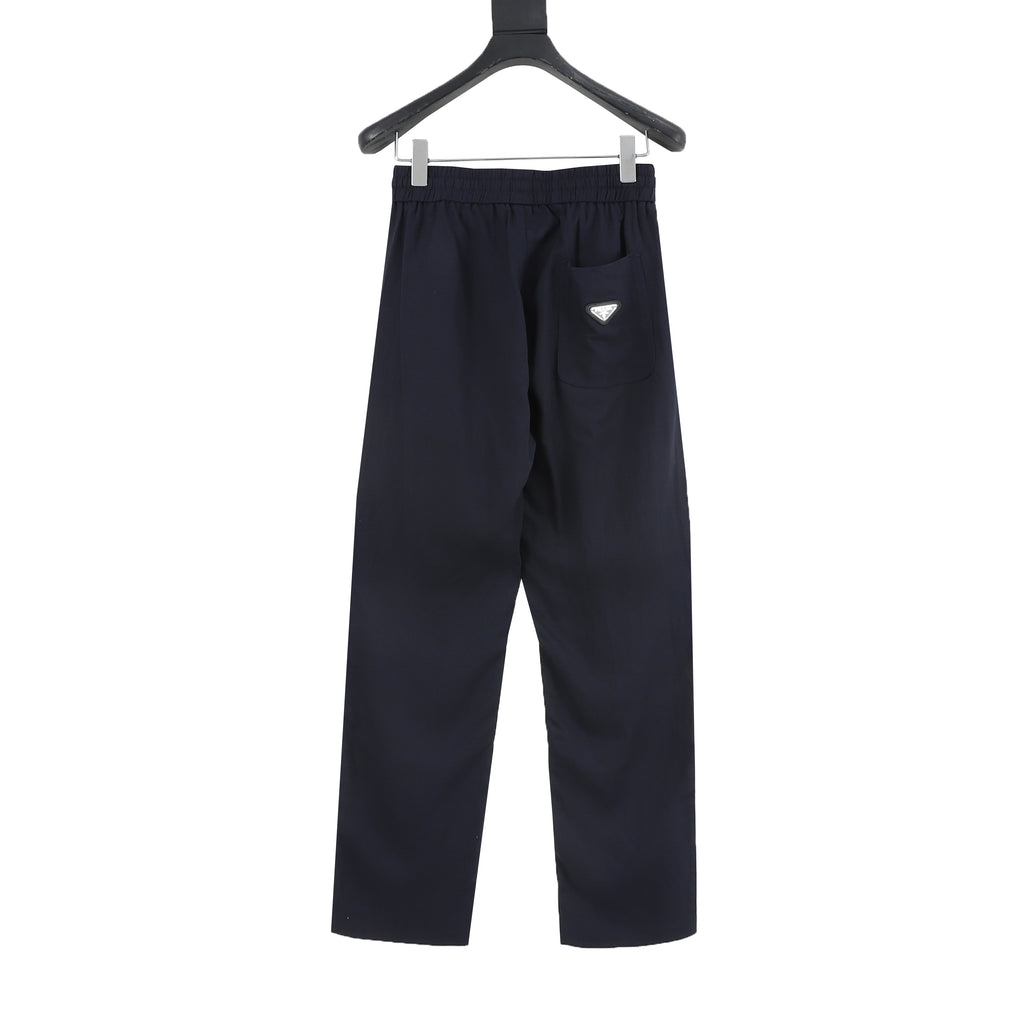 Prada Triangle Logo Linen-Blend Drawstring Wide-Leg Trousers