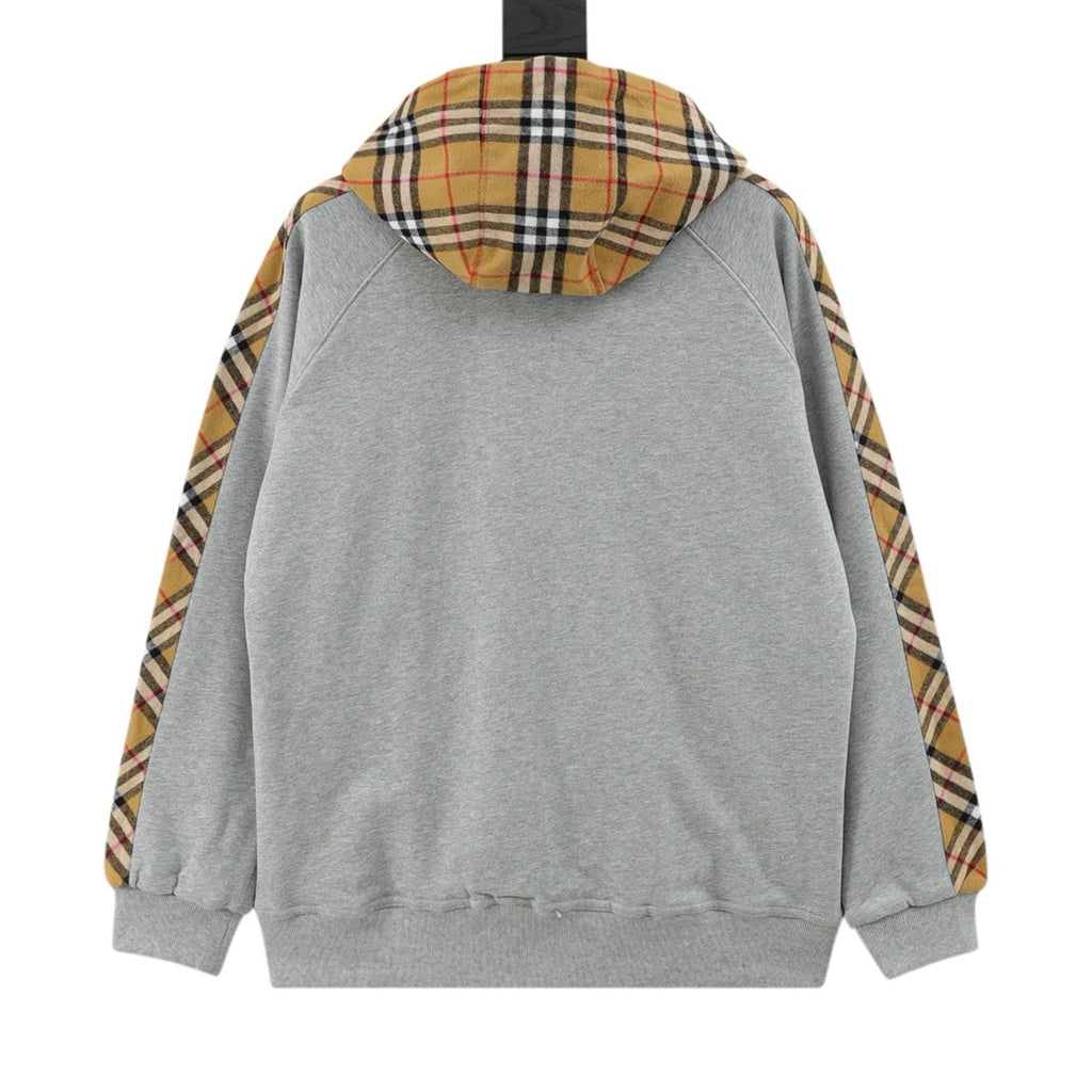 Burberry Women's Men's Grey Check Panel Zip-Up Hoodie