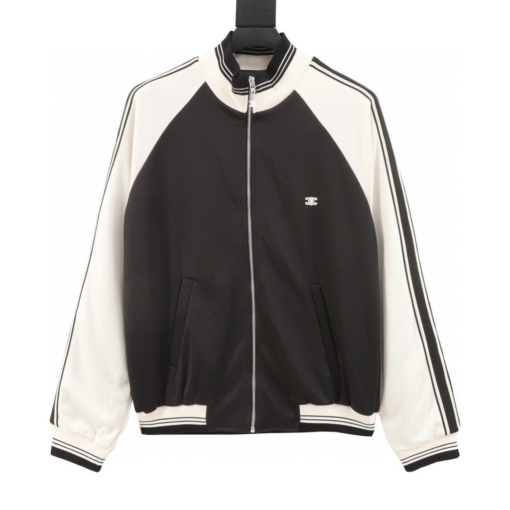 Celine Arc de Triomphe Embroidered Two-Tone Varsity Bomber Jacket