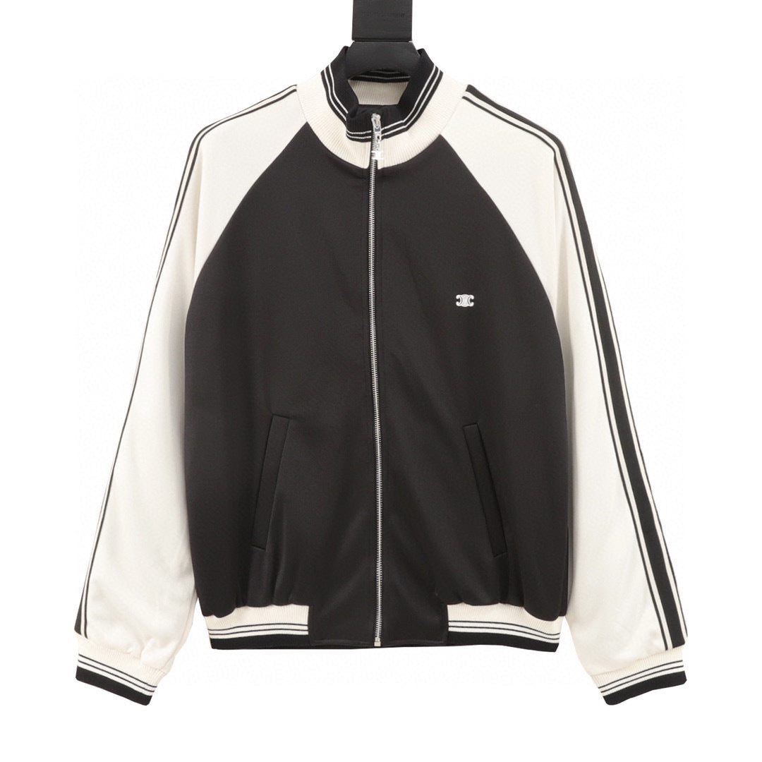 Celine Arc de Triomphe Embroidered Two-Tone Varsity Bomber Jacket