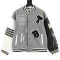 Thom Browne Women's & Men's Grey Letter Patch Leather-Sleeve Varsity Jacket