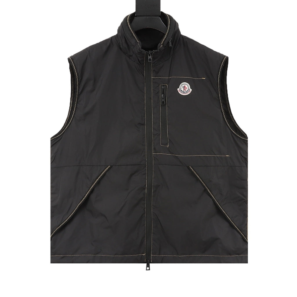 Moncler Women's & Men's Black Logo Patch Stand-Collar Zip-Up Vest