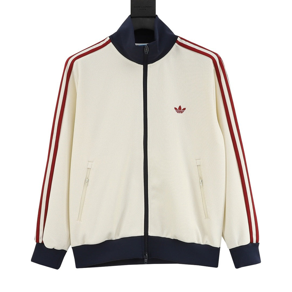 Adidas Originals American Retro Trefoil Track Jacket | Cream Burgundy Stripe Navy Trim