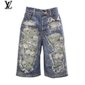 Louis Vuitton Men's Floral Patchwork Distressed Denim Shorts