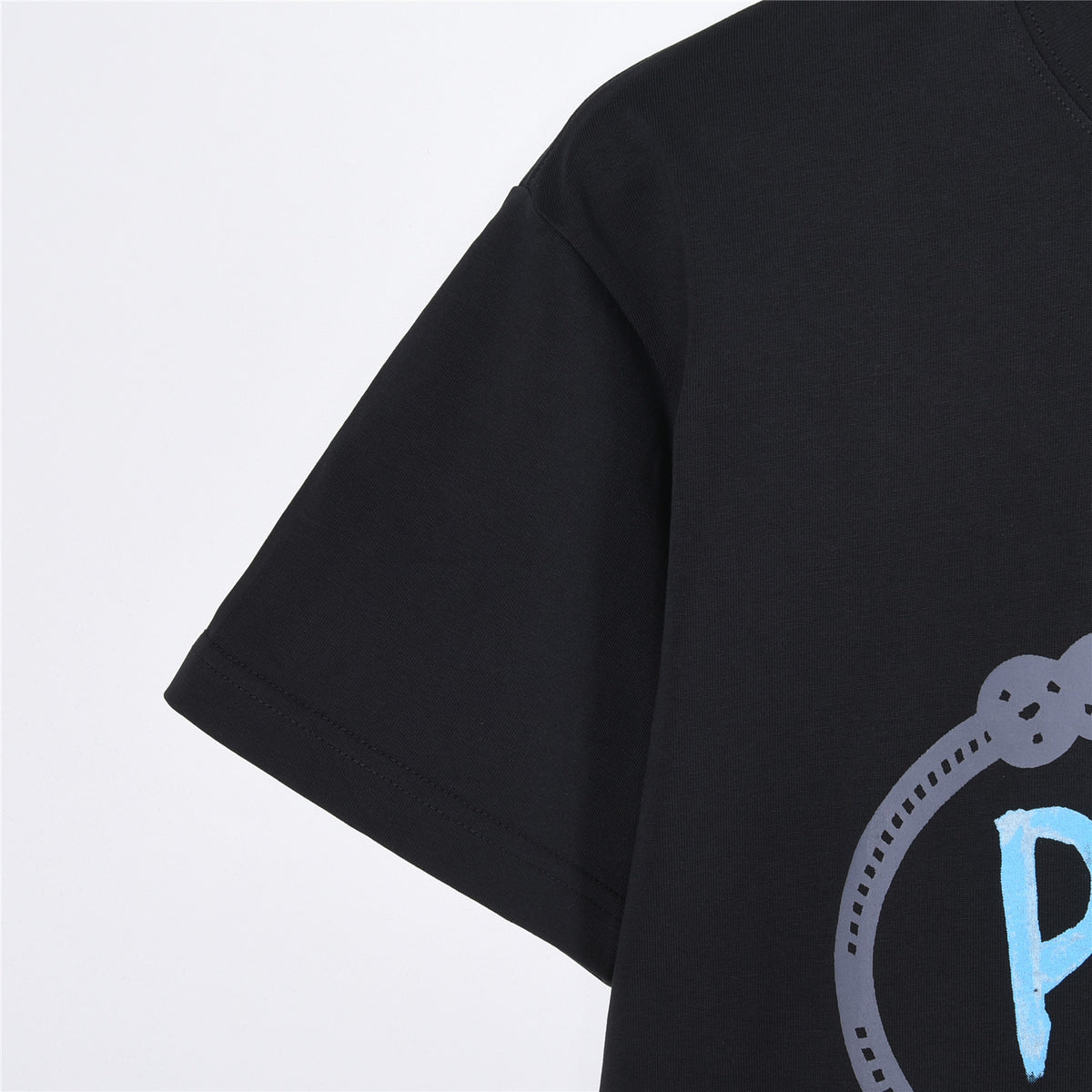 Prada Blue Graffiti Oval-Frame Logo Short-Sleeve T-Shirt in Black