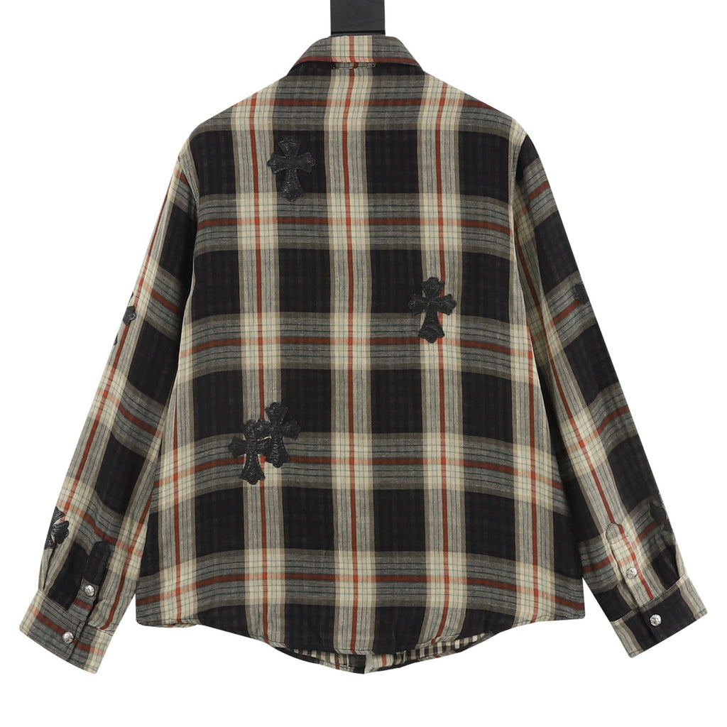 Chrome Hearts Plaid Long-Sleeve Shirt with Leather Patch