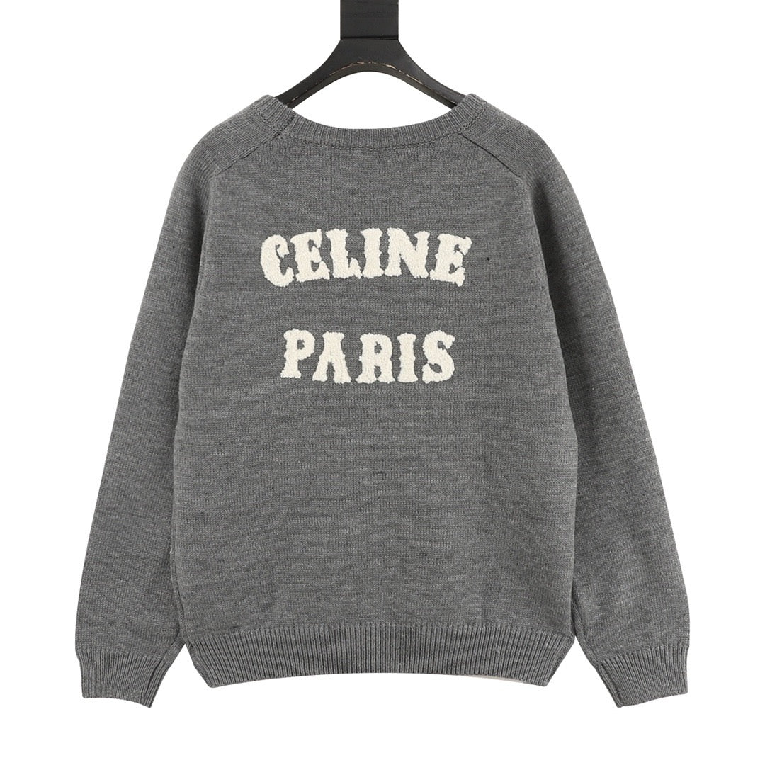 Celine Women's Men's Grey Triomphe Logo Crewneck Sweater