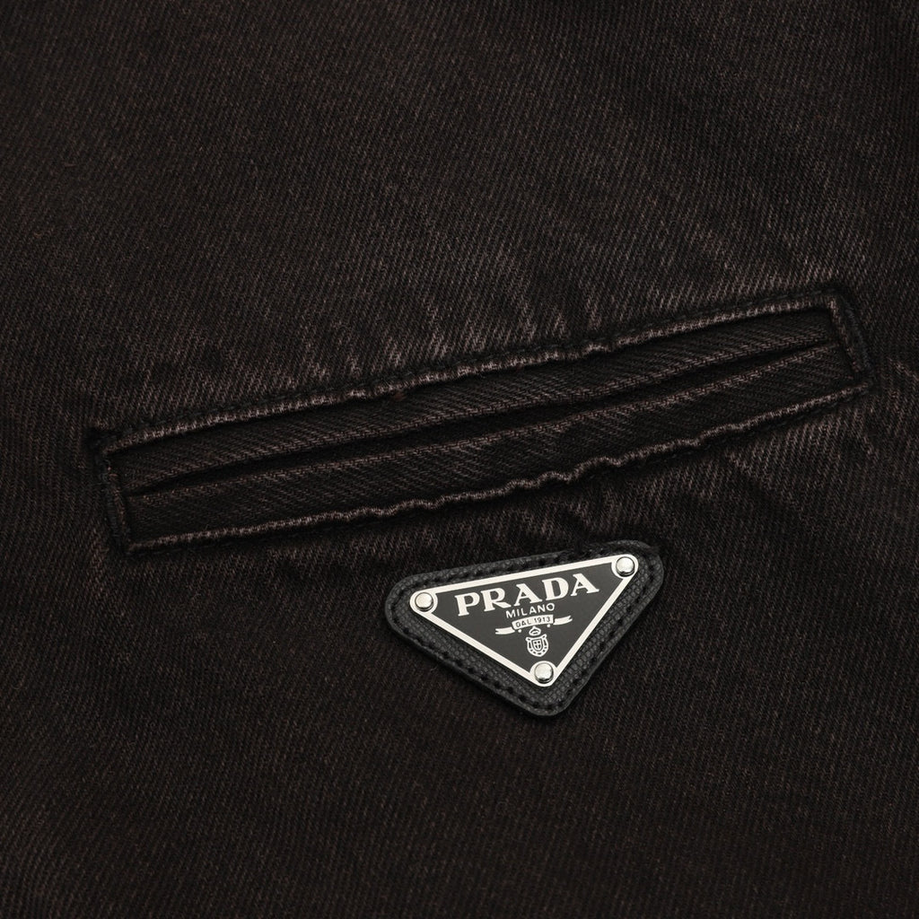 Prada Triangle Logo Over-Dyed Washed Denim Bomber Jacket