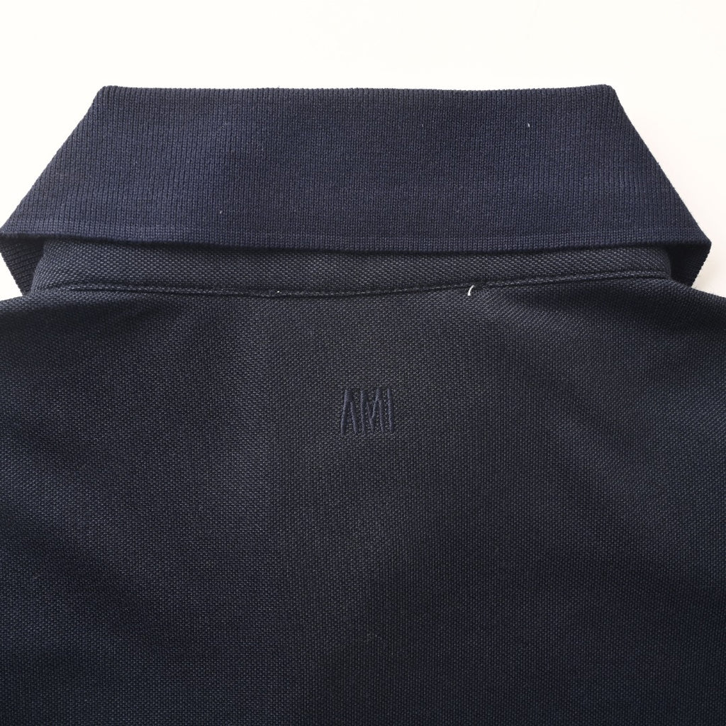 AMI Men's Navy Crochet Heart Logo Polo Shirt