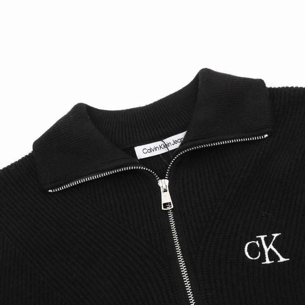 Calvin Klein Women's Men's Black Full-Zip Ribbed Knit Sweater