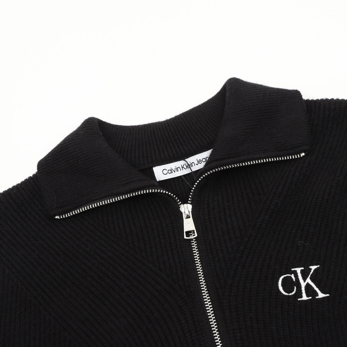 Calvin Klein Women's Men's Black Full-Zip Ribbed Knit Sweater