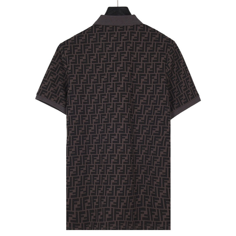 Fendi Brown FF Monogram Short-Sleeve Polo Shirt