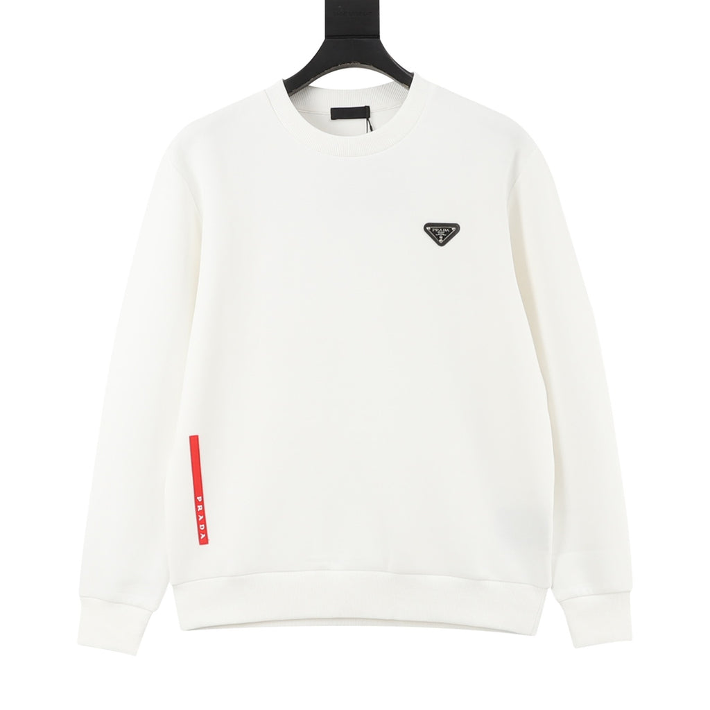 Prada Women's Men's White Triangle Logo Crewneck Sweatshirt