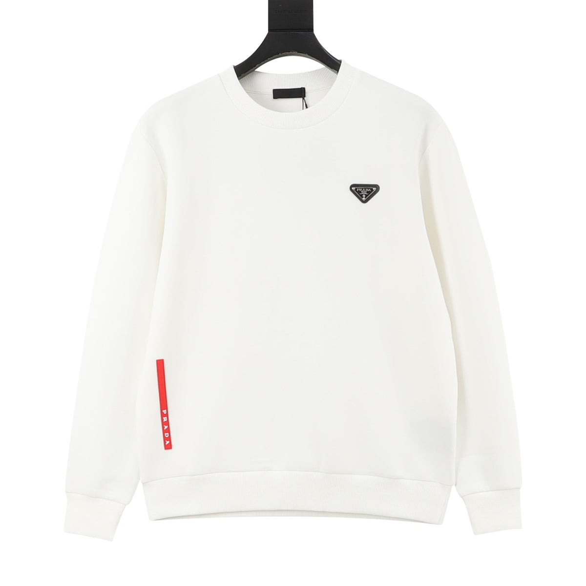 Prada Women's Men's White Triangle Logo Crewneck Sweatshirt
