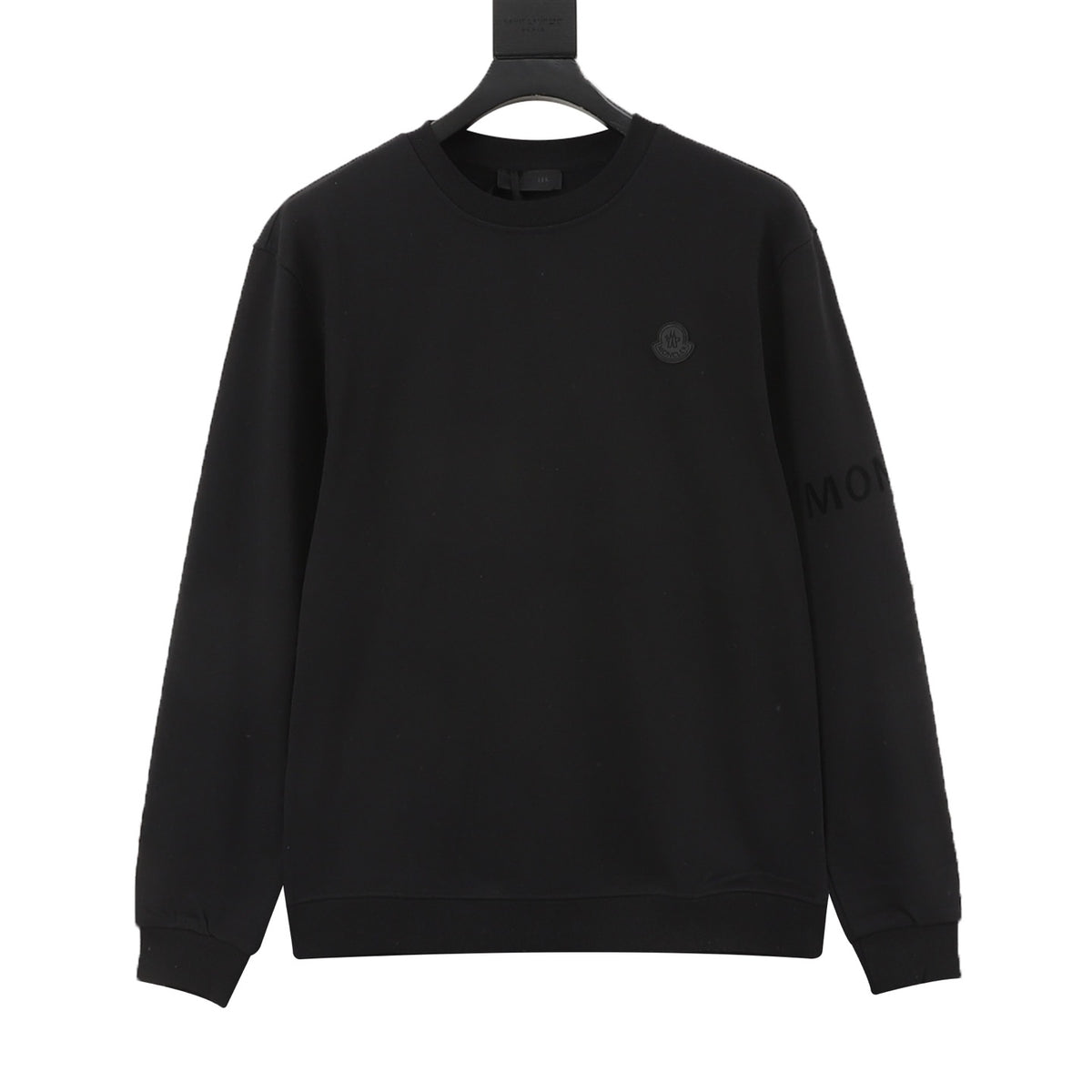 Moncler Women's & Men's Black Logo Crewneck Sweatshirt | Sleeve Lettering