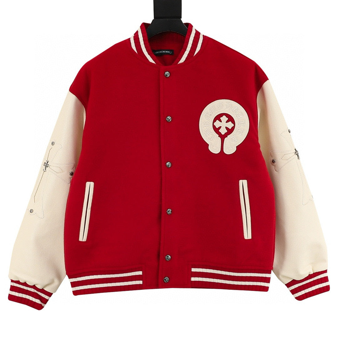 CH Patchwork Baseball Jacket with Cross Appliqué