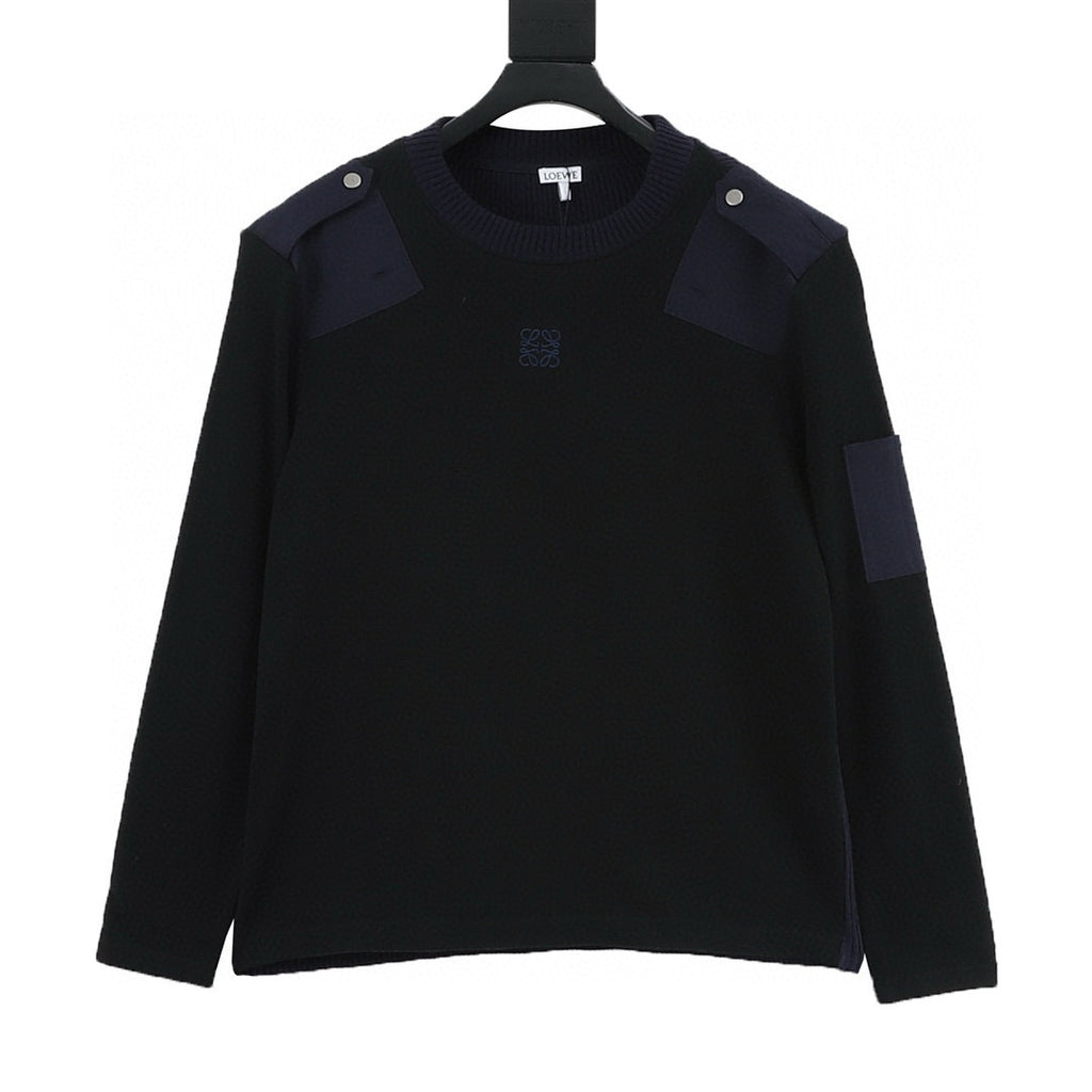 Loewe Anagram Patchwork Shoulder Button Crew Neck Knit Sweater