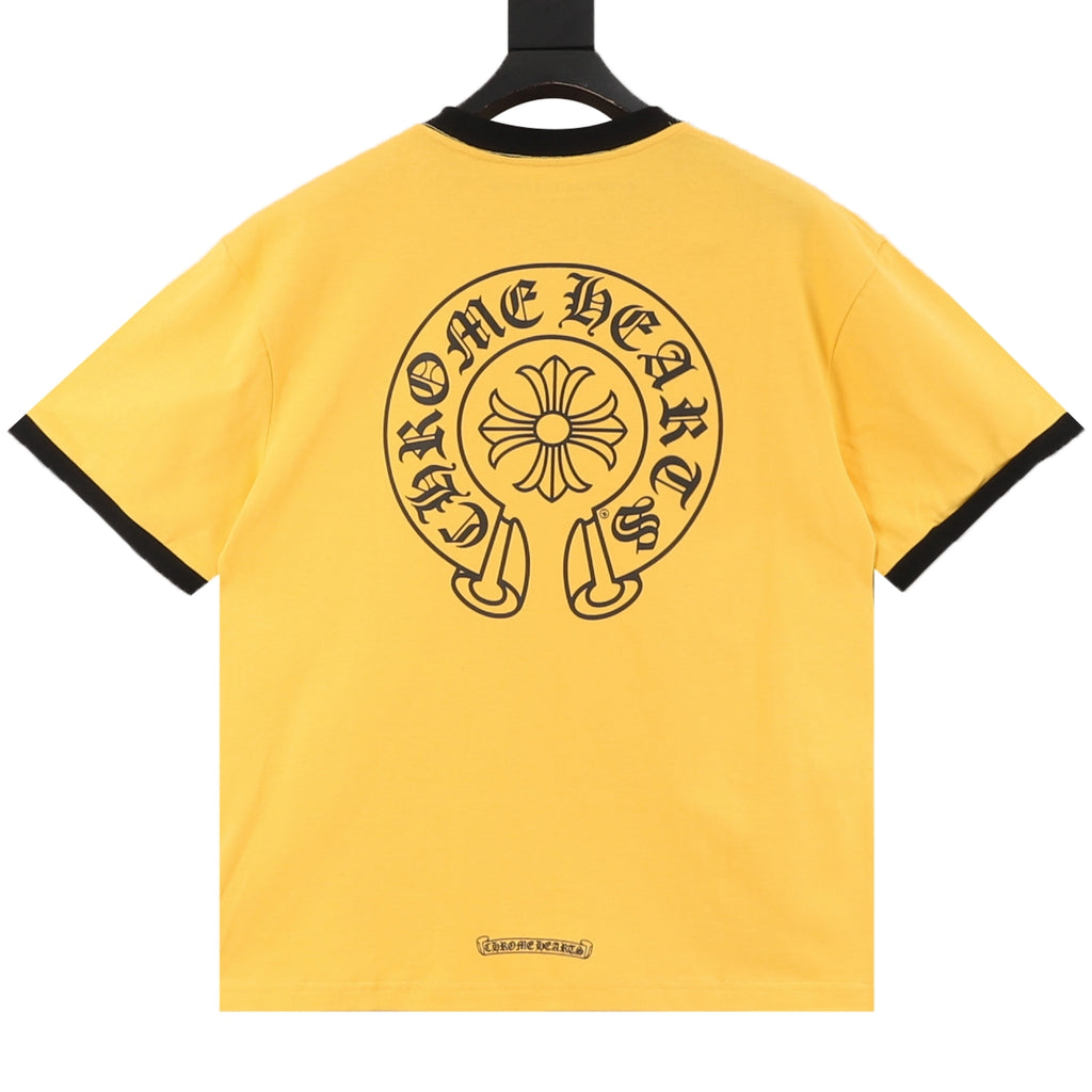 Chrome Hearts Men's Yellow Small Logo Print Ringer T-Shirt