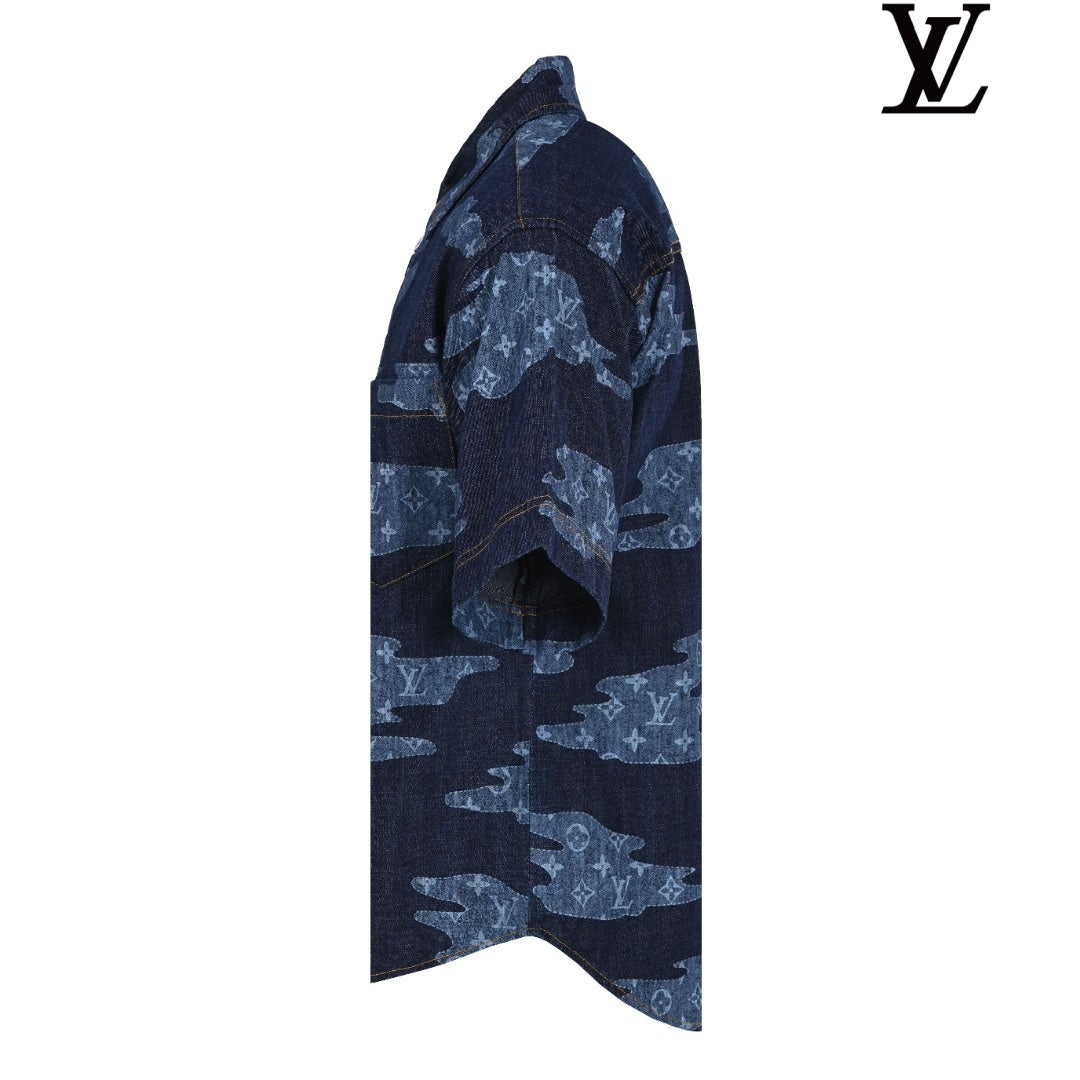 Louis Vuitton Men's Dark Blue Camo Monogram Denim Shirt