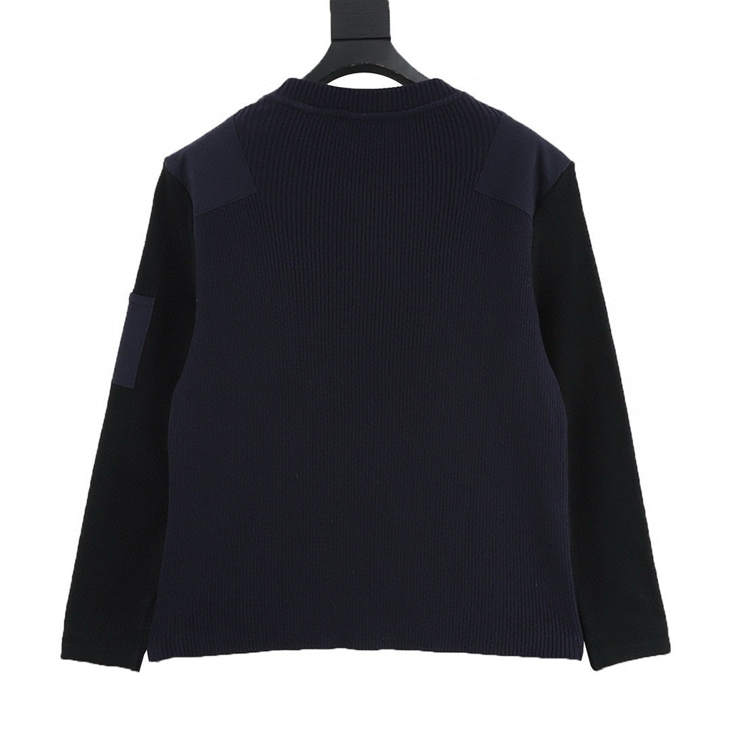 Loewe Anagram Patchwork Shoulder Button Crew Neck Knit Sweater