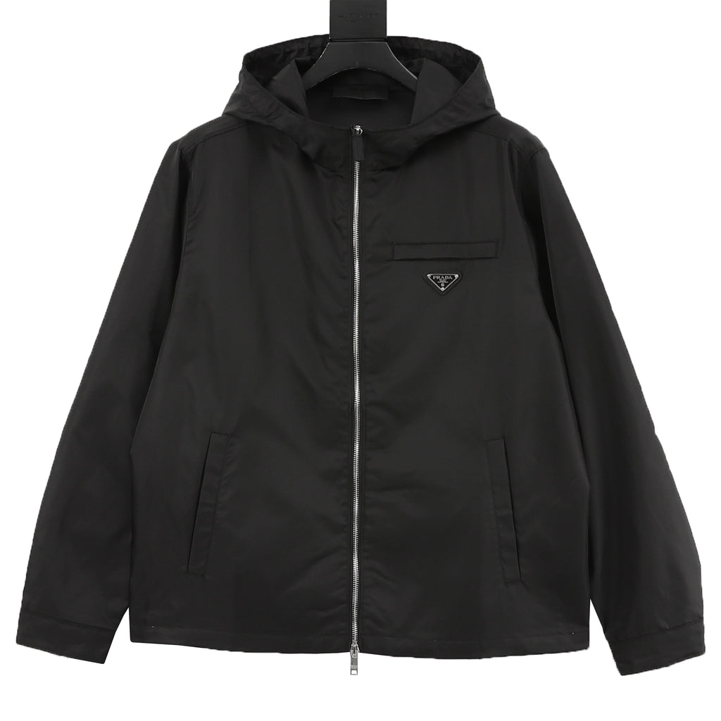 Prada Re-Nylon Triangle Logo Plaque Zip-Pocket Hooded Jacket