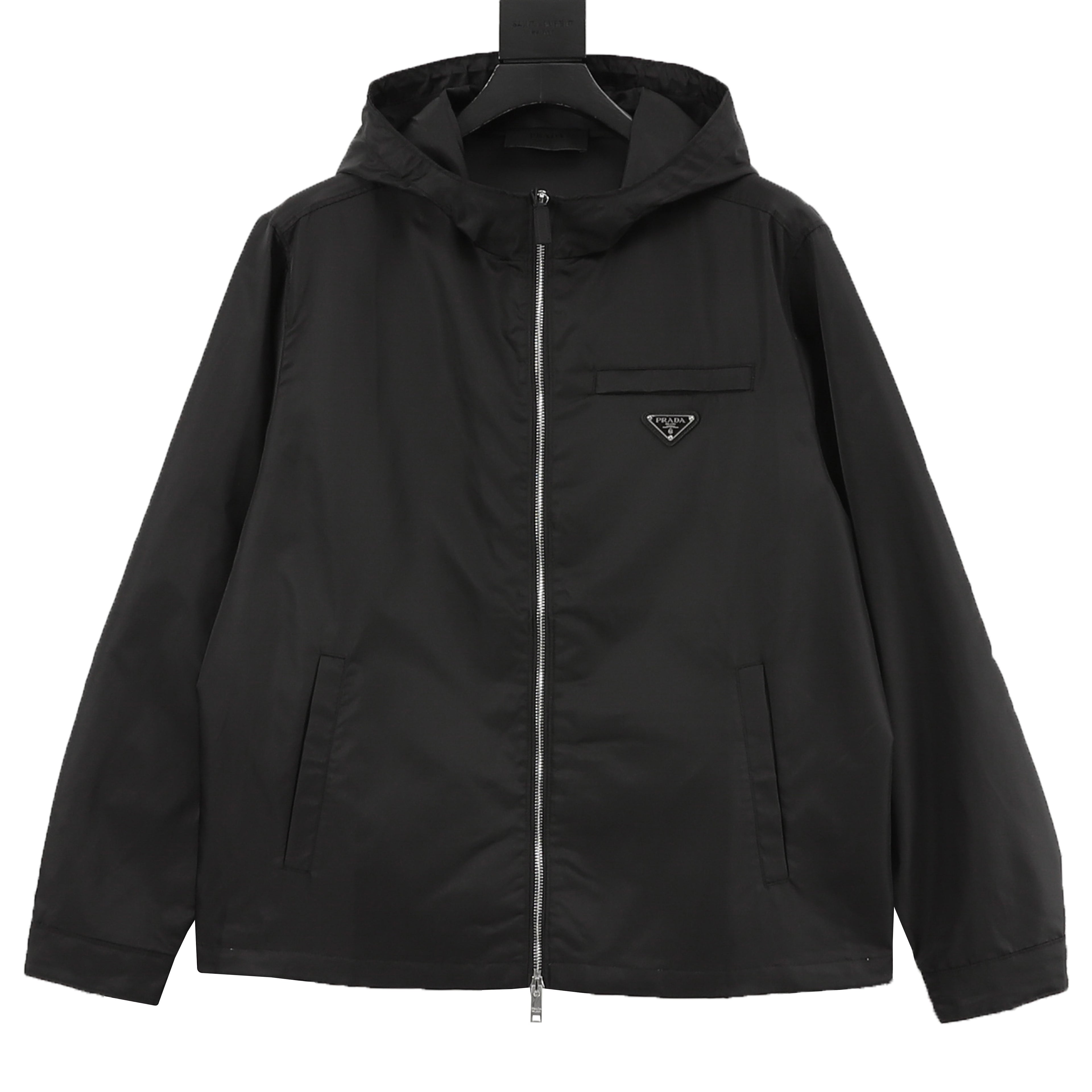 Prada Re-Nylon Triangle Logo Plaque Zip-Pocket Hooded Jacket