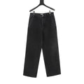 Loewe Contrast Stitch Wide-Leg Washed Denim Trousers | Black Leather Patch Workwear Luxury
