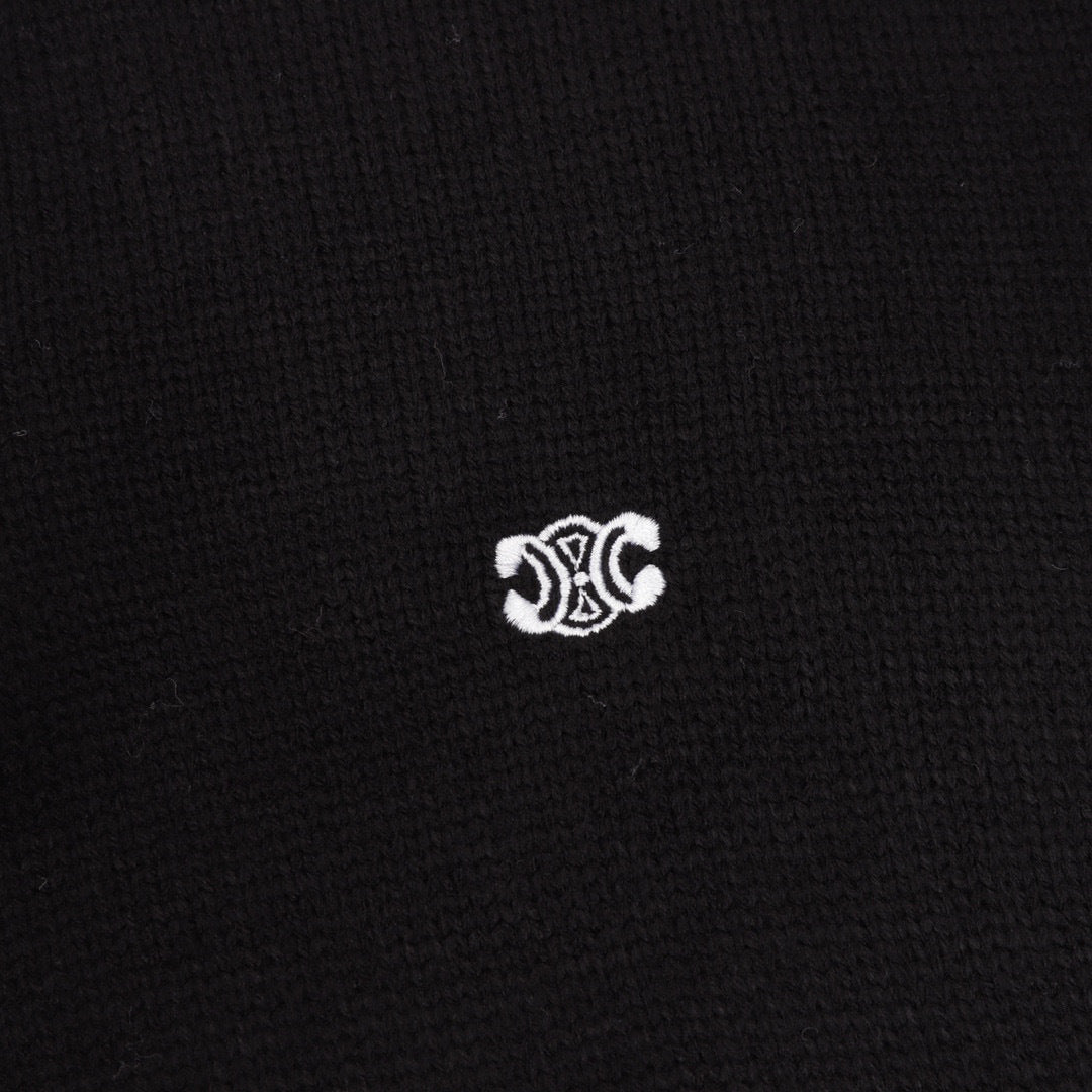 Chanel CC Logo Tonal Embroidered Half-Zip Mock Neck Knit Sweater