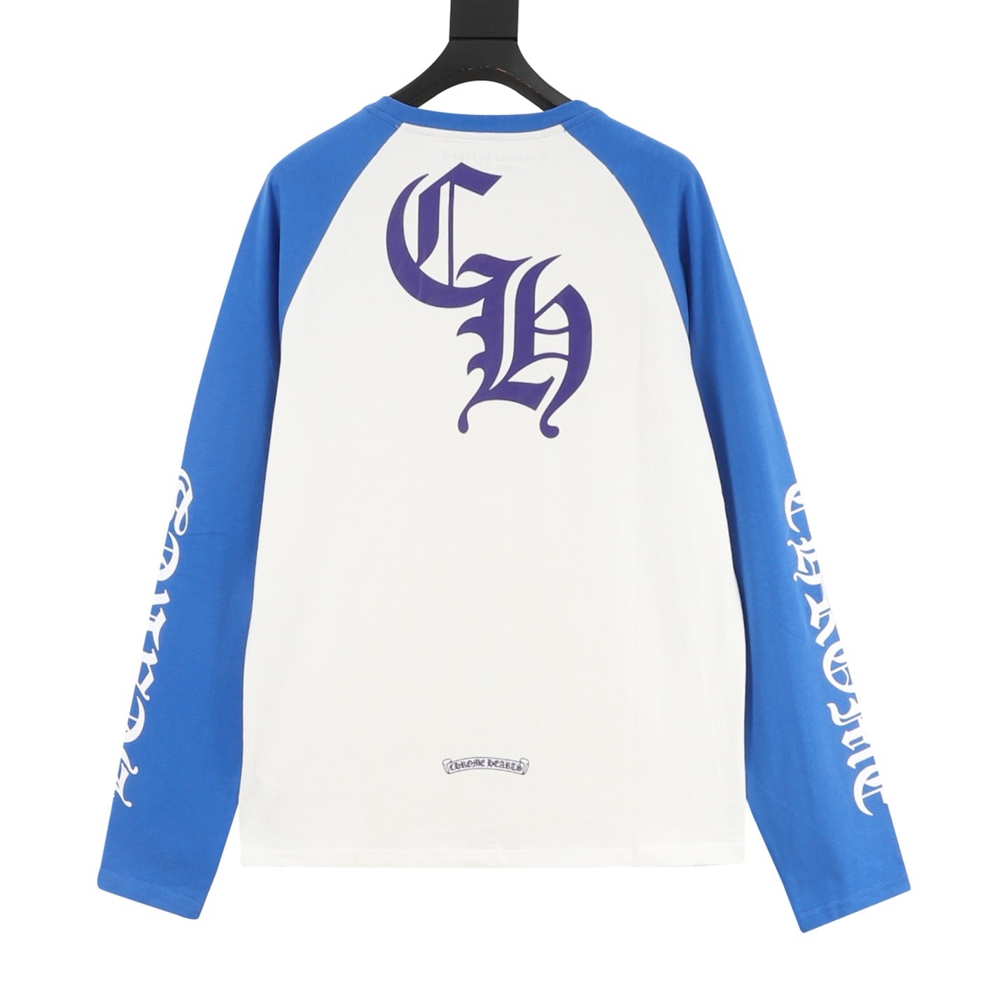 Chrome Hearts 25FW Black Label Raglan Baseball Long Sleeve T-Shirt | White Blue Gothic Print