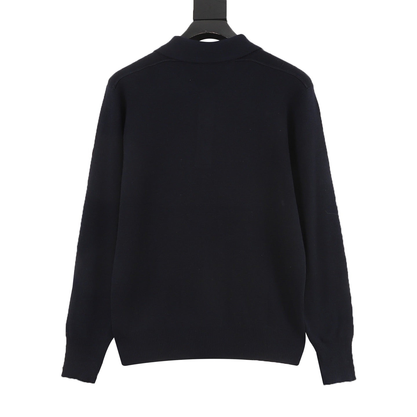 Burberry Five-Color Check Placket Wool Long Sleeve Polo Sweater | Black Relaxed Luxury Knitwear