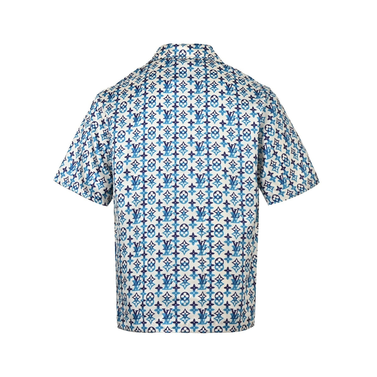 Louis Vuitton Blue Gradient Monogram Print Short-Sleeve Shirt in White